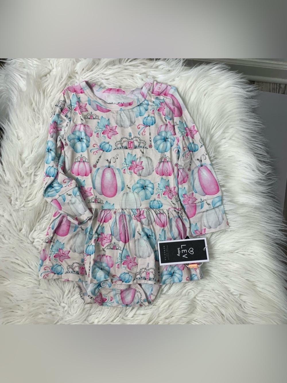 LEV Baby Pink & Blue Pumpkin Print Long-Sleeve Dress Size 6-12M